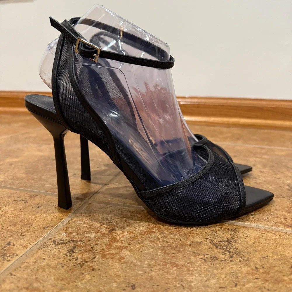 Tony Bianco Miley Black Mesh Ankle Strap Stiletto Sandal Heels Women Sz‎ 10 NWOB